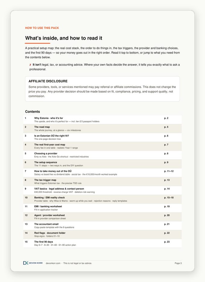 The pack's full table of contents.